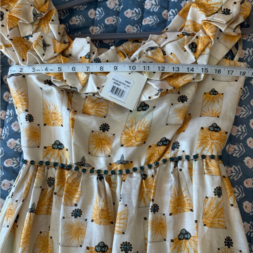 NWT Agua by Agua Bendita Espliego Bisuteria Maxi Dress Large Silk Linen Luxury - Picture 12 of 13